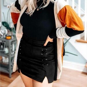 Suede pencil skirt black lace up sides women’s large